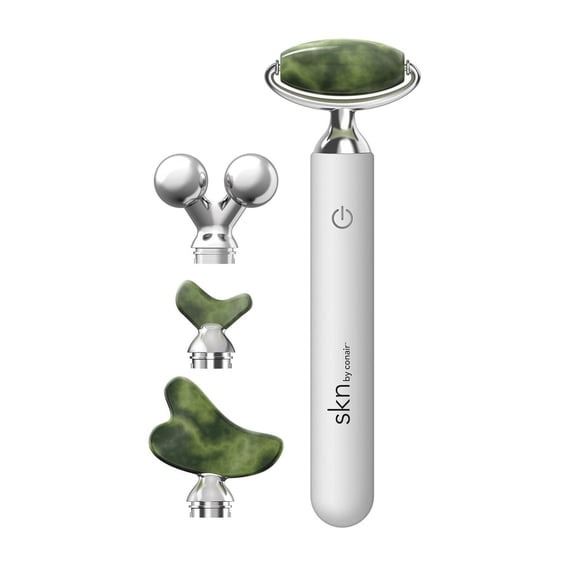 Skn by Conair Jade Vibe Roller Kit, Facial Massager with 4 Vibrating Heads, USB Rechargeable, 1 Pk