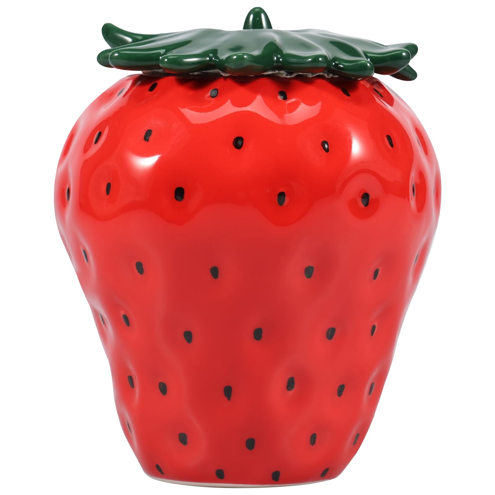 Ornement de Bureau Catégorie Pot en Forme de Fraise avec Couvercle Pot à Biscuits en Céramique Fraise Vase Fleur de Fraise Contenant Mignon pour Thé Café Bonbons Cuisine et Rangement des Aliments