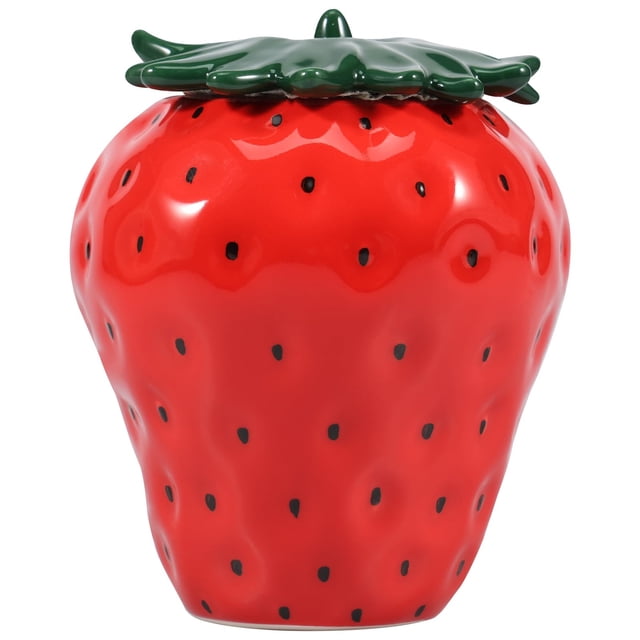 Desktop Ornament Strawberry Shaped Jar with Lid Ceramic Strawberry Cookie Jar Cute Container for Tea Coffee Candy Cook Storage