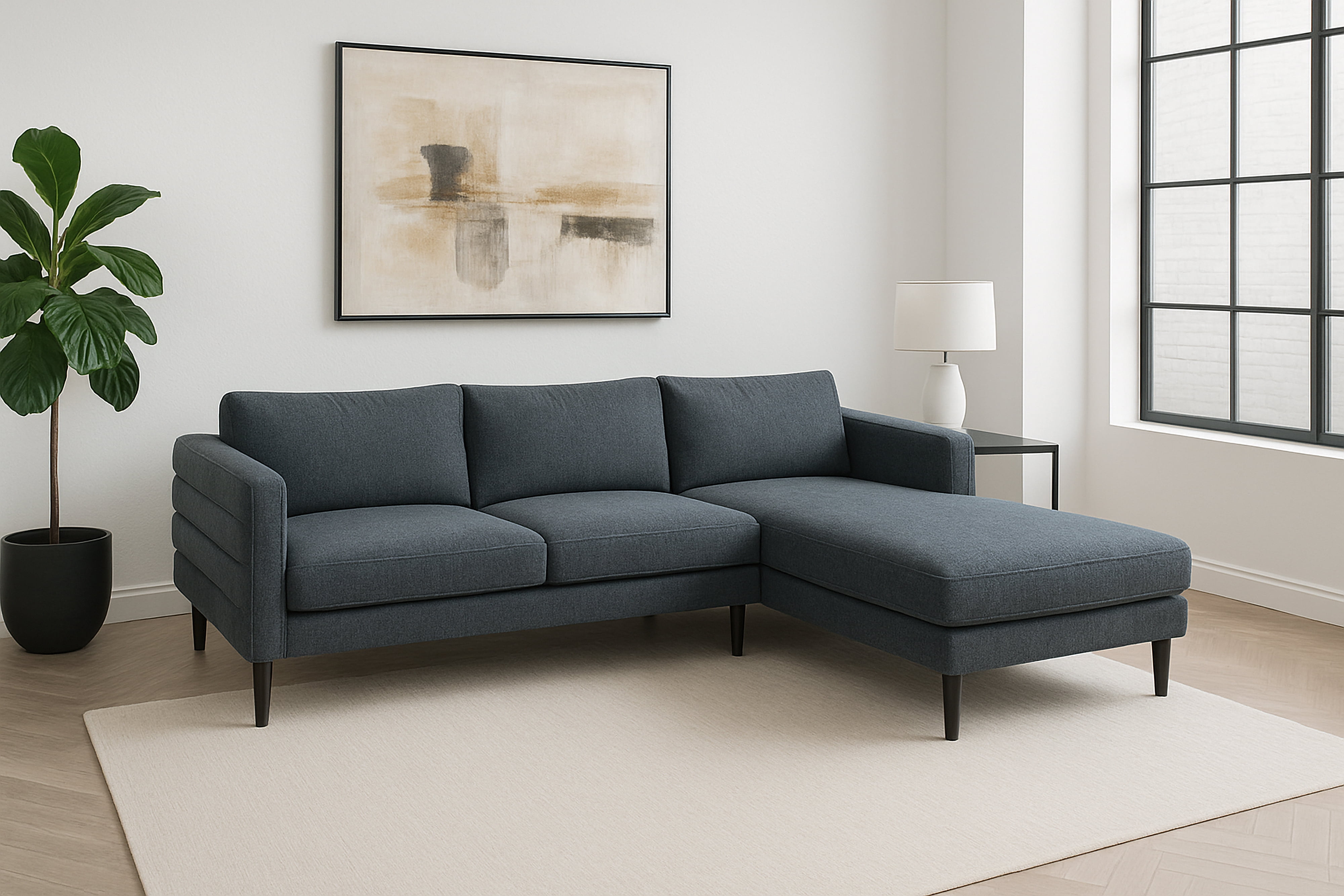 K Living Brayden L-Shaped Fabric Sectional in Charcoal Grey for Living Room