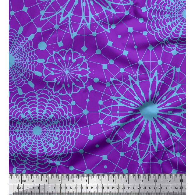 Soimoi Purple Moss Georgette Fabric Artistic Geometric Print Fabric by Yard 42 Inch Wide