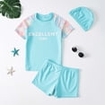thumbnail image 2 of MIASHUI Boys Two Piece Rash Guard Swimsuits Kids Short Sleeve Bathing Suit with Sun Hat,Blue,3-4 Years, 2 of 3
