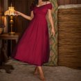 thumbnail image 2 of B91xZ Tenues d'Été pour Femmes Robe Maxi Élastique Taille Haute pour Invité de Mariage Soirée, RD1 L, 2 of 5