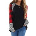 thumbnail image 1 of Women Plaid Stripe Print Colorblock Crew Neck Long Sleeve Pullover Shirt, 1 of 5