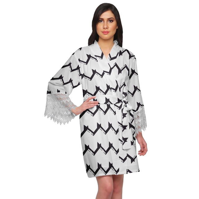 Moomaya Printed Cotton Robes For Women Plus Size Kimono Robe Short Nightwear