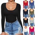 thumbnail image 1 of Chandails à Manches Longues pour Femmes Hauts Ajustés Col Rond T-Shirts Ajustés Hauts de Sortie T-Shirts Basiques Rouge, 1 of 6