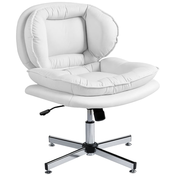 Chaise de Bureau en Leathaire Blanche à Croisillons - Hauteur Réglable, Pivotement à 360° et Grand Siège Sans Accoudoirs pour Bureau à Domicile, Étude et Confort de Bureau - 25.6 Pouces L x 24.4 Pouces P x 35.8 Pouces H