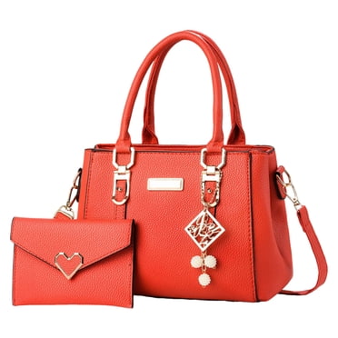 Faraee 2Pcs Purses and Handbags for Women Fashion Shoulder Crossbody Tote Bag Top Handle Satchel Set with Wallet Red