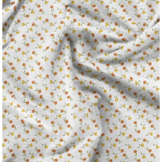 Soimoi White Rayon Fabric Rose Floral Printed Fabric 1 Yard 42 Inch Wide