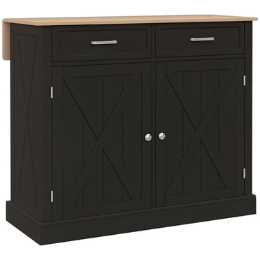 HOMCOM Kitchen Island with Drop Leaf Kitchen Cart with Storage Black