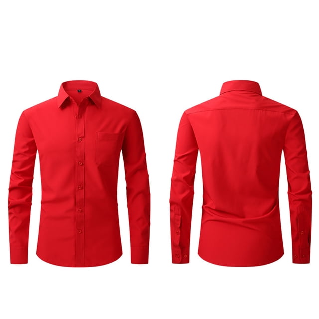 Dress Shirts for Men with Pocket Long Sleeve Big & Tall Tshirts Shirt Button-Down Collared Wrinkle-Free Solid Color Business Work Tops