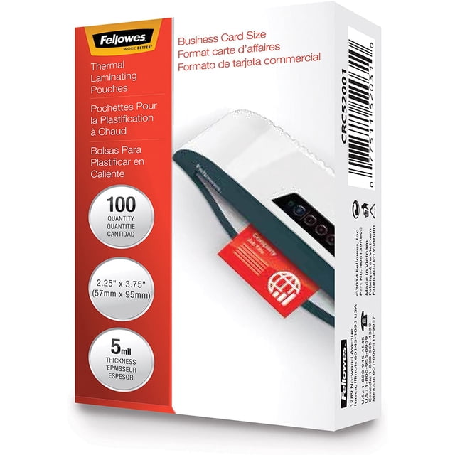 FELLOWES Pochettes de Plastification pour Cartes d'Affaires, Lot de 100