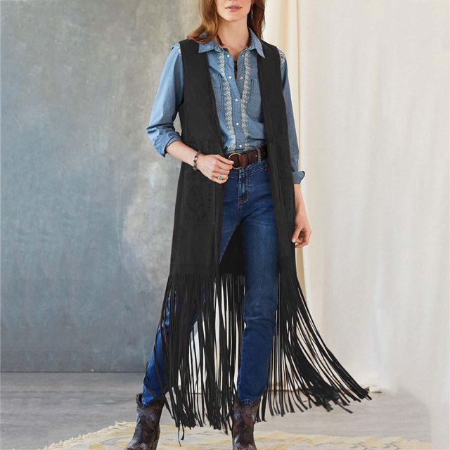 Veste Sans Manches à Franges Mode Couleur Unie pour Femmes, Débardeur Coupe Ajustée, Châle