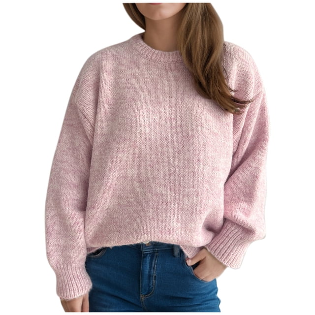 Besolor Sweaters for Women Fall Long Sleeve Casual Loose Knitted Solid Color Basic Pullover Sweater Tops