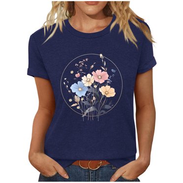 Savings Clearance! BEFOKA Womens Plus Size Tops Clearance,Summer Casual Blouse T-shirt for Womens,Women‘s Printed Round Neck Short Sleeved T-shirt Short Sleeved Round Neck Topshirt