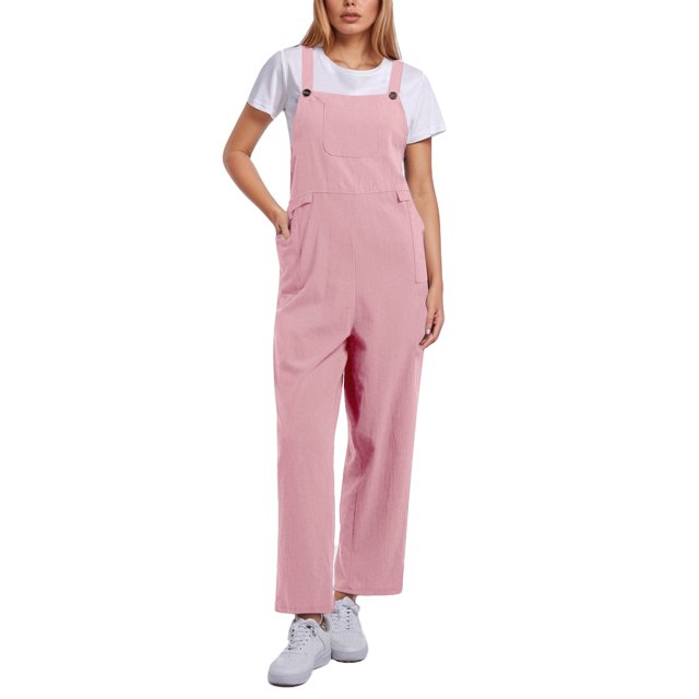 Combinaison Décontractée Confortable pour Femme, Couleur Unie, avec Poches, Printemps Été, Combinaison Boutonnée Décontractée, Combinaison pour Femme, Rose G