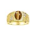 thumbnail image 1 of RYLOS Men's Rings Yellow Gold Plated Silver Designer Nugget Ring Oval 9X7MM Gemstone &  Diamonds  Tiger Eye Birthstone Rings For Man Size 10, 1 of 7