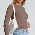 thumbnail image 4 of ManxiVoo Chandail pour Femme à Manches Longues, Col Rond, Coupe Ajustée, Vêtement de Base pour l'Extérieur, Haut de Sport, Confort Extensible, Ajustement Flexible, Taille TP, Café, 4 of 6