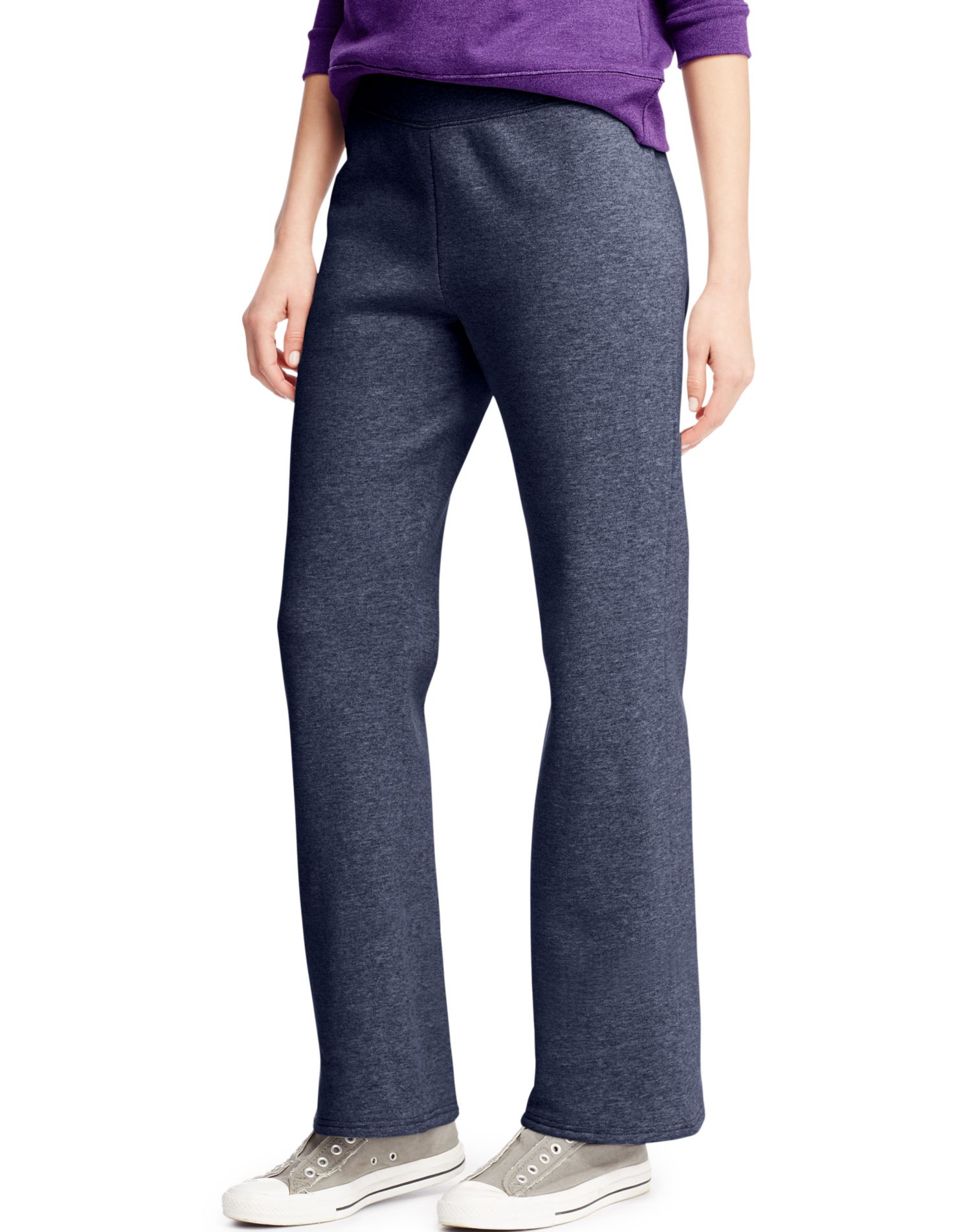 Hanes Womens ComfortSoft EcoSmart Open Leg Fleece Sweatpants, XL, Navy Heather