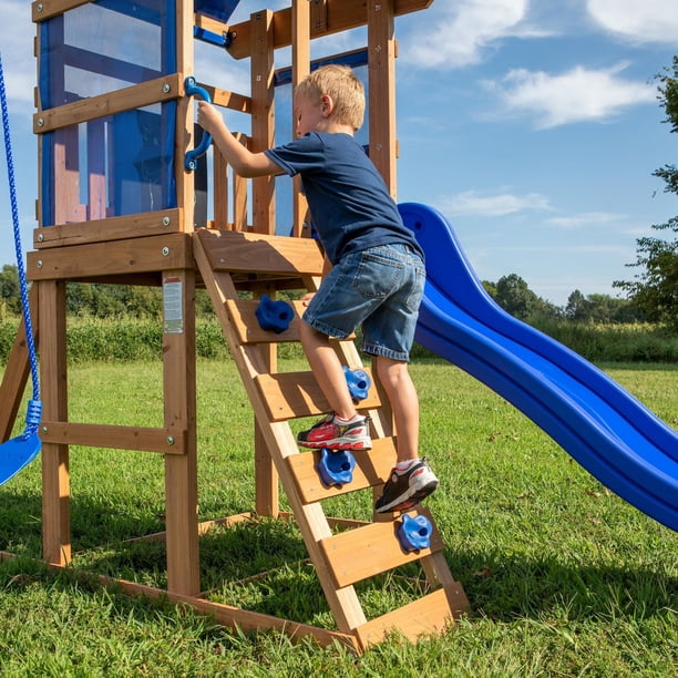 Backyard Discovery Buckley Hill Aire de jeux en bois avec Balançoires et Toboggan - Toys and Garden