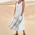 thumbnail image 2 of RKSTN Robes d'Été pour Femmes Décontractées en Coton et Lin à Col Rond Sans Manches Robes de Plage Amples Grande Taille à Imprimé Floral Évasées Maxi, 2 of 5