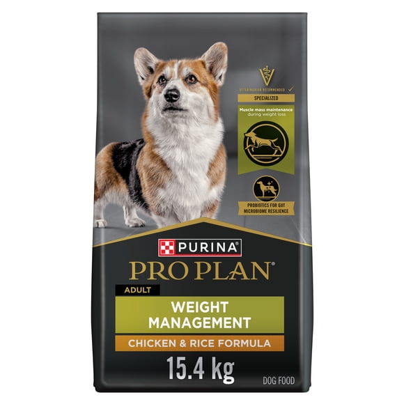 Purina Pro Plan Weight Management Chicken & Rice Formula, Dry Dog Food 15.4kg