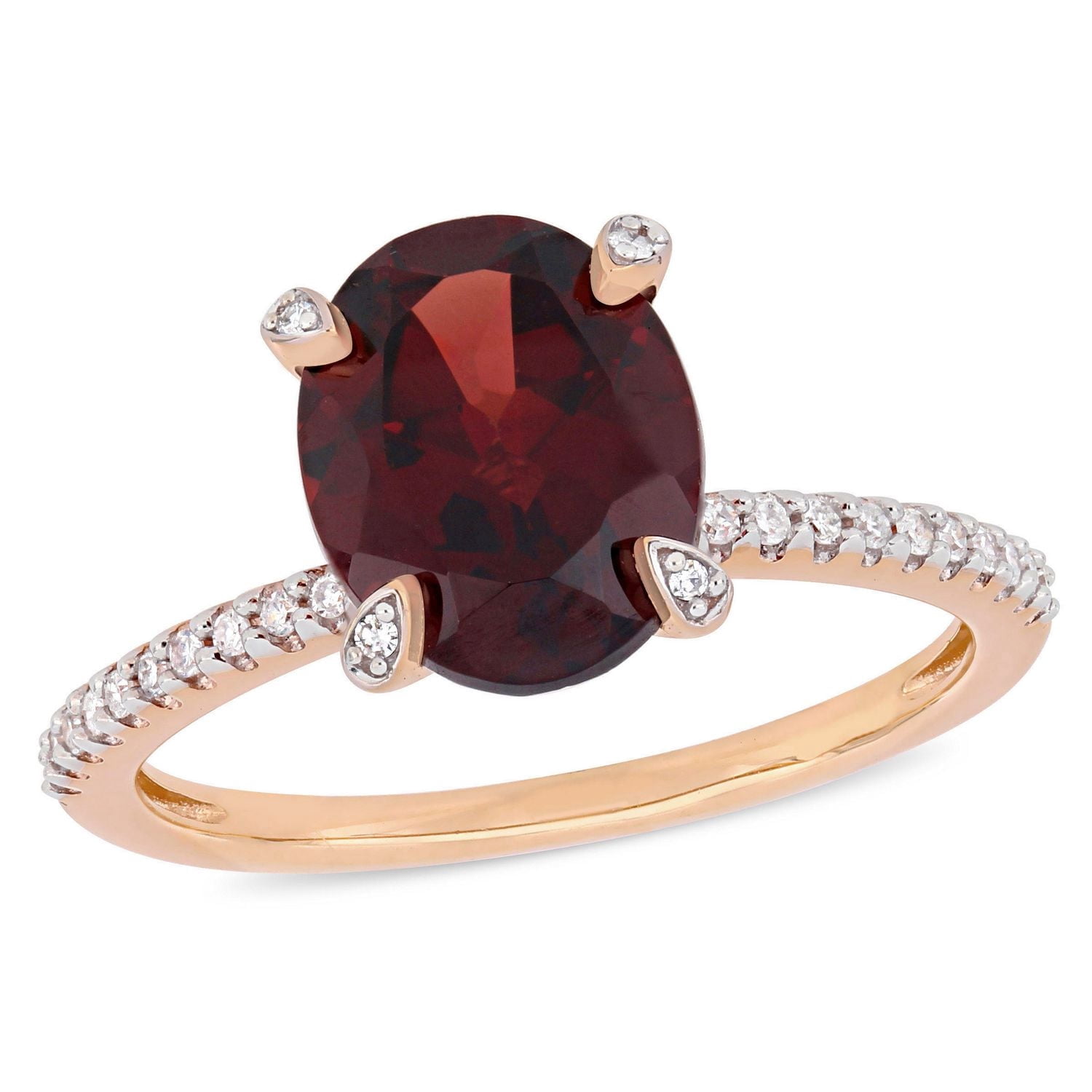 Bague de fiançailles Tangelo avec grenat 3 CT PBT et diamants 1/10 CT poids total en or rosé 10K