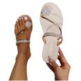 thumbnail image 4 of Pompotops Women Summer Clip-Toe Shoes Rhinestone Flats Casual Beach Sandals, 4 of 9