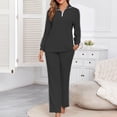 thumbnail image 4 of Knit Loungewear Sets for Women 2pc Pajama Sets Ribbed Knit Quarter Zip Pullover Tops Wide Leg Pants Fall Sweater Outfits Black XXL, 4 of 7