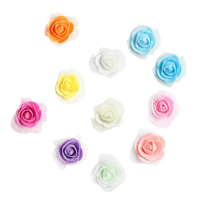 GUOOL Lot de 100 Roses Artificielles Bricolage Mariage Bouquets de la Saint-Valentin Serre-Tête Coloré