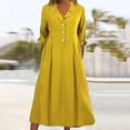 thumbnail image 2 of Pisexur Robes d'Automne pour Femmes 2024 Col Rabattu Manches 1/2 Robe Maxi Mode Élégante Couleur Unie Robes de Retour à la Maison Décontractées Fluides Col en V Boutonnée Robe de Cocktail, 2 of 6
