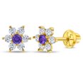 thumbnail image 1 of Or Jaune 14k Zircone Cubique Transparente et Violette Fleur à Vis pour Jeunes Filles, 1 of 6