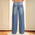 thumbnail image 4 of KIHOUT Women's Wide Leg Jeans Low Rise Strechy Raw Button Casual Loose Solid Denim Pants with Pockets, 4 of 9
