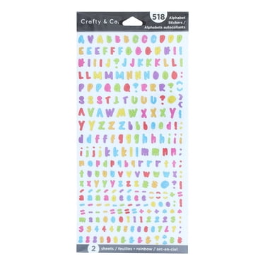 CRAFTY & CO. Alphabet Stickers noir, 518 pcs, 2 Sheets, Rainbow