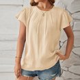 thumbnail image 4 of asjyhkr T-Shirts d'Été pour Femmes à Manches Courtes, Col Rond, Plissés, T-Shirts Unis, T-Shirts Mode, 4 of 5
