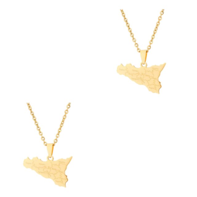 Goriertaly Personalized Map Necklace Style With Stainless Steel Charm Stylish gold 2Set