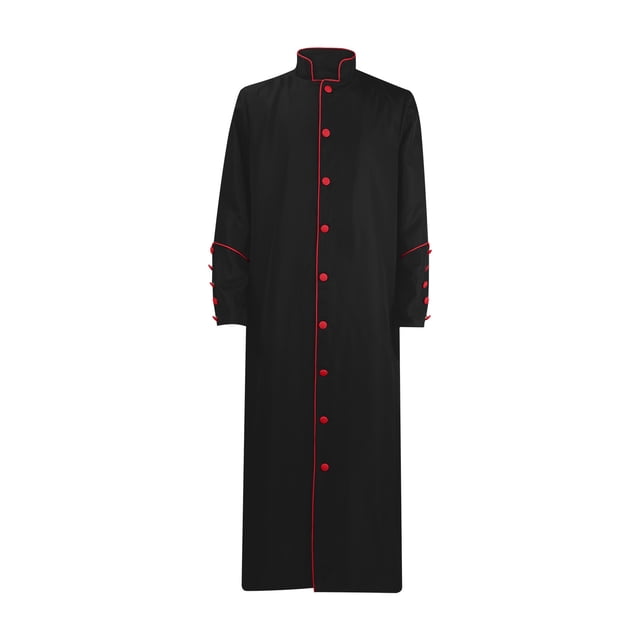 Penkiiy Priest Robe Dress for Men Clearance Men Solid Halloween Stand Collar Long-sleeved Button Robe Cosplay Coat Wine Priest Robe Dress