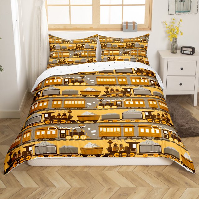 Erosebridal Cartoon Rail Comforter Cover Full, Transportation Train Bedding Full Size, Vehicle Decor, Reversible 3pcs(No Comforter)