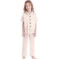 thumbnail image 1 of TBWNWG Satin Sleepwear Set For Kids Comfortable Two Piece Pajamas With Classic Button Down Design,Size 6-7 Years, 1 of 4