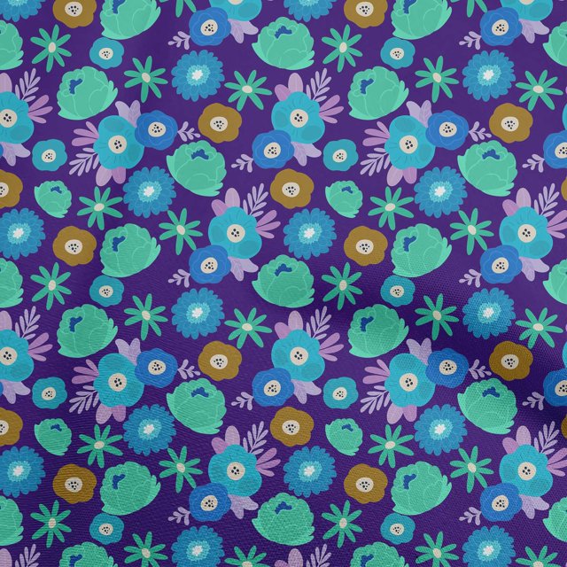 oneOone Tissu Jersey Coton Bleu Abstrait Rétro Floral Matériel de Robe Tissu Imprimé Tissu au Mètre 58 Pouces de Large