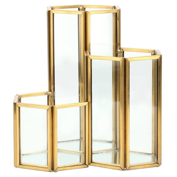 Rdeghly Simple Sexangle Combination Glass Pen Holder,Makeup Brush Holder Desk Organizer Storage,Makeup Brush Holder,SexanglePen Holder