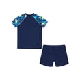 thumbnail image 4 of Aislor Boys Swim Trunks with Tops Set Short Sleeve Swimsuit UPF 50+ Rash Guard Beachwear Bathing Suit Navy Blue& Yellow 9-10, 4 of 5