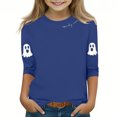 thumbnail image 2 of MKOSPLRT Chandails d'Halloween pour Enfants 3-12 Ans Garçons Filles T-Shirts Graphiques à Manches 3/4 Col Ras du Cou Coupe Ample Hauts Mignons Fantômes Citrouille T-Shirts, 2 of 4
