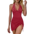 thumbnail image 1 of cfhntfmh Women One Piece Swimsuit Swim Dress with Drawstring Ruched Swimsuits Halter V Neck Slimming Mesh Wrap Bathing Suit, 1 of 7