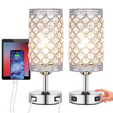 Mistaha Elegant Crystal Table Lamp Set with USB Charging Ports and Touch Control - Tomshine ZWT6002 6W LED Bulb Duo Pack