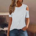 thumbnail image 2 of Timegard Hauts à Épaules Dénudées pour Femmes Col Rond à Boutons Manches Courtes Tunique Décontractée d'Été Blouse, 2 of 7