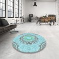 thumbnail image 4 of Ahgly Company Tapis Rond Lavable en Machine Intérieur Transitionnel Bleu, 3 Pieds Rond, 4 of 7