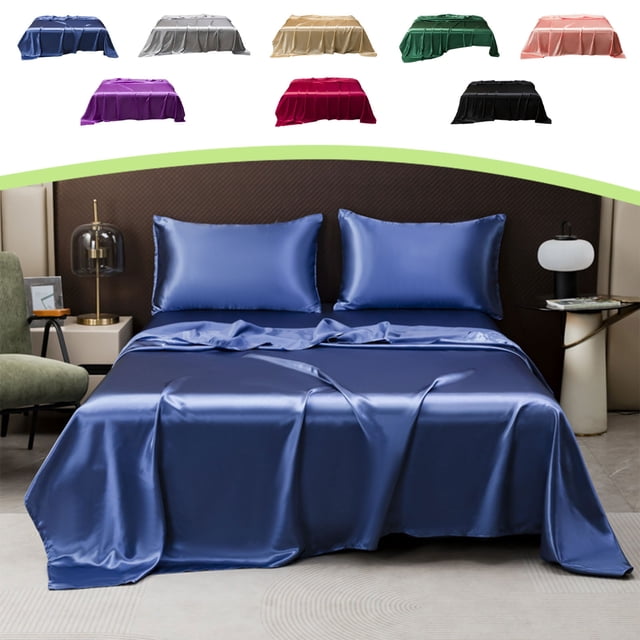 Sentmoon Queen Bed Sheets Silk Sheets Crisp Comfortable Solid Color Ease Friendly Washable Sheets Luxurious Silk Bedding