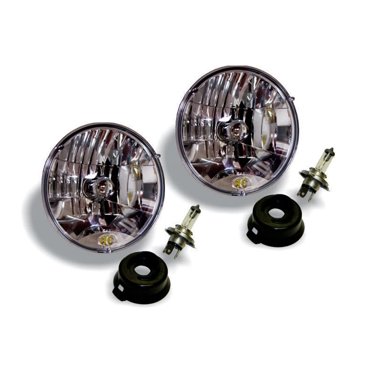 Convient aux Jeep Wrangler TJ KC Hilites 1997-2006, Ensemble de Phare 42301, Ampoule Halogène; Faisceau Standard; Ampoule Halogène H4; Lentille Transparente; Boîtier Plaqué Chrome; Ensemble de 2; Rond de 7 Pouces
