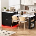 thumbnail image 1 of Noble House Horizon Kitchen Island on Casters,Extendable Dining Table with LED Lighting & Power Strips,Bar Buffet Table,Black + White Marble, 1 of 16